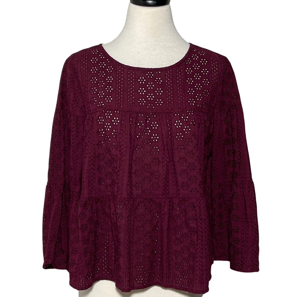 Madewell SZ M Eyelet Pattern Blouse Top